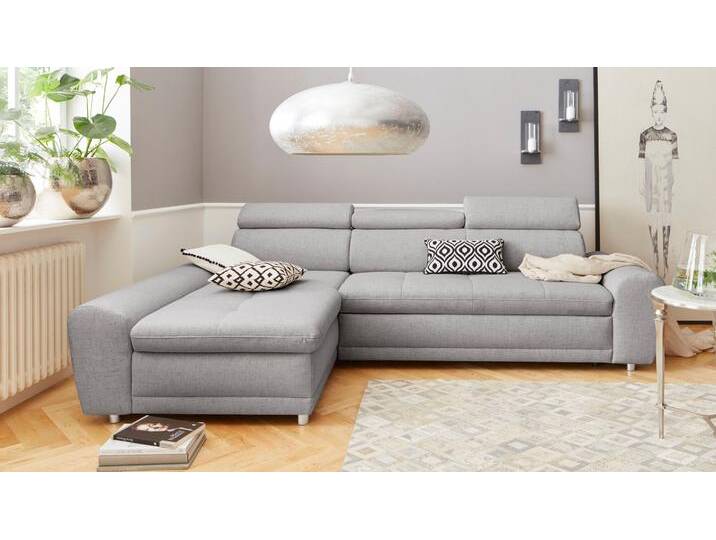 Ecksofa SIT & MORE Riva L-Form , grau, B:272cm H:92cm T:169cm, Flachgewebe (100% Polyester), Luxus-Microfaser (100% Polyester), Struktur (100% Polyester), Sofas, inklusive Kopteilverstellung, wahlweise mit Bettfunktion von sit&more
