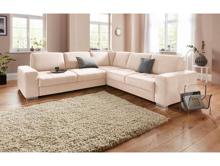 Ecksofa SIT & MORE Santorini L-Form , beige (creme), B:276cm H:82cm T:271cm, Struktur (100% Polyester), Struktur fein (95% Polyester, 5% Polyamid), Sofas, mit Federkern und Sitztiefenverstellung, wahlweise mit Bettfunktion von sit&more
