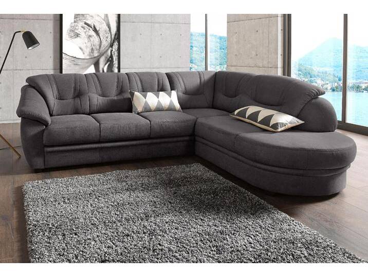 Ecksofa SIT & MORE Savoni L-Form , grau (anthrazit), B:267cm H:90cm T:206cm, NaturLEDER (echtes Rindsleder) in Sitz und Rücken. Korpus in passendem Kunstleder SOFTLUX bezogen, Luxus-Microfaser (100% Polyester), Struktur ( 100% Polyester), Luxus-Microfaser ALTARA NUBUCK (100% Polyester), Sofas, wahlweise mit Bettfunktion von sit&more