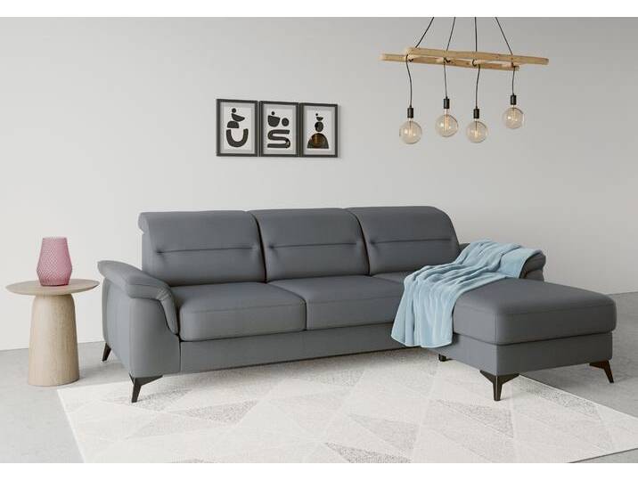Ecksofa SIT & MORE Sinatra L-Form , grau (dunkelgrau), B:258cm H:85cm T:170cm, 98% Polyester, 2% Polyamid, Sofas, mit Recamiere, optional mit Kopfteilverstellung und Armteilfunktion von sit&more