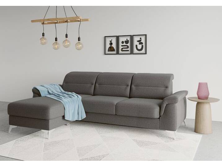 Ecksofa SIT & MORE Sinatra L-Form , grau (fango), B:258cm H:85cm T:170cm, 100% Polyester, Sofas, mit Recamiere, optinal mit Kopfteilverstellung und Armteilfunktion von sit&more