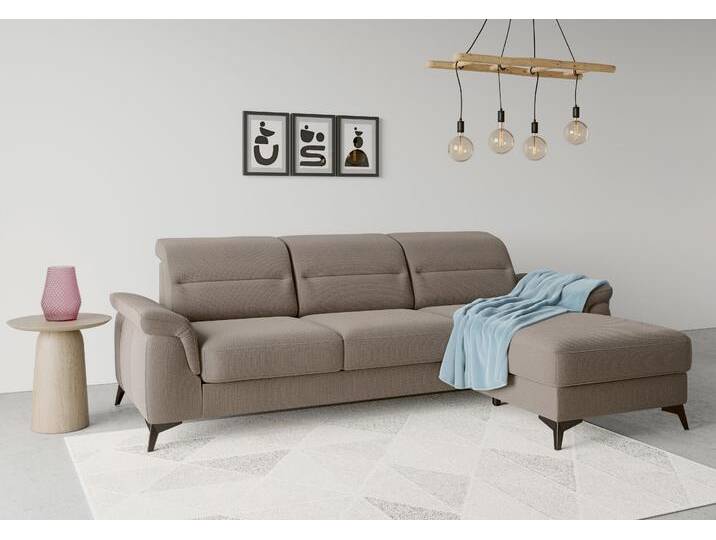 Ecksofa SIT & MORE Sinatra L-Form , grau (taupe), B:258cm H:85cm T:170cm, 90% Polyester, 10% Polyamid, Sofas, mit Recamiere, optional mit Kopfteilverstellung und Armteilfunktion von sit&more