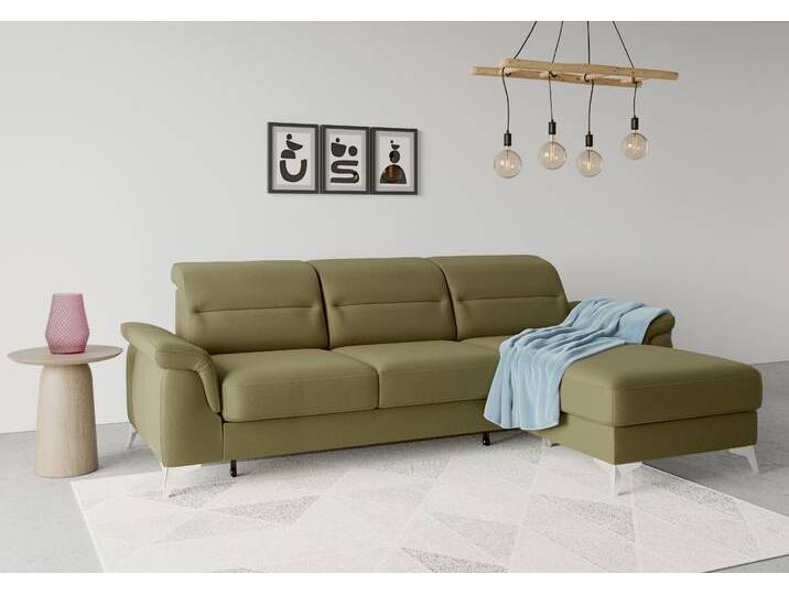 Ecksofa SIT & MORE Sinatra L-Form , grün (olive), B:258cm H:85cm T:170cm, 98% Polyester, 2% Polyamid, Sofas, mit Recamiere, optinal mit Kopfteilverstellung und Armteilfunktion von sit&more
