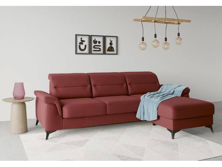 Ecksofa SIT & MORE Sinatra L-Form , rot (bordeaux), B:258cm H:85cm T:170cm, 100% Polyester, Sofas, mit Recamiere, optional mit Kopfteilverstellung und Armteilfunktion von sit&more