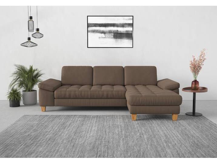 Ecksofa SIT & MORE Westham L-Form , braun (chocco), B:275cm H:88cm T:172cm, 100% Polyester, Sofas, mit Recamiere, mit oder ohne Bettfunktion, Bettkasten, Füße Eiche von sit&more