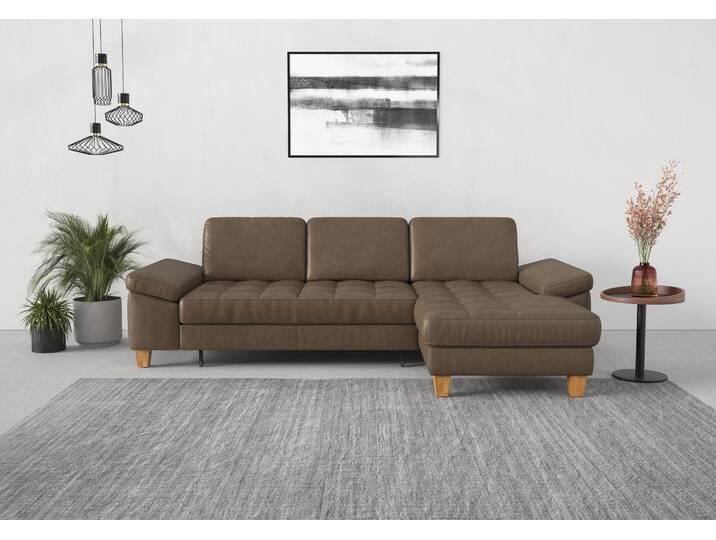 Ecksofa SIT & MORE Westham L-Form , braun (coffee), B:275cm H:88cm T:172cm, 100% Polyester, Sofas, mit Recamiere, mit oder ohne Bettfunktion, Bettkasten, Füße Eiche von sit&more