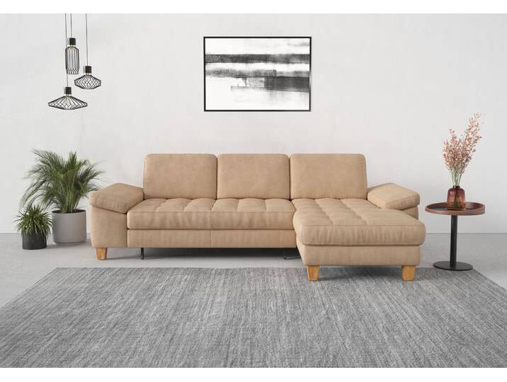 Ecksofa SIT & MORE Westham L-Form , braun (macciato), B:275cm H:88cm T:172cm, 100% Polyester, Sofas, mit Recamiere, mit oder ohne Bettfunktion, Bettkasten, Füße Eiche von sit&more