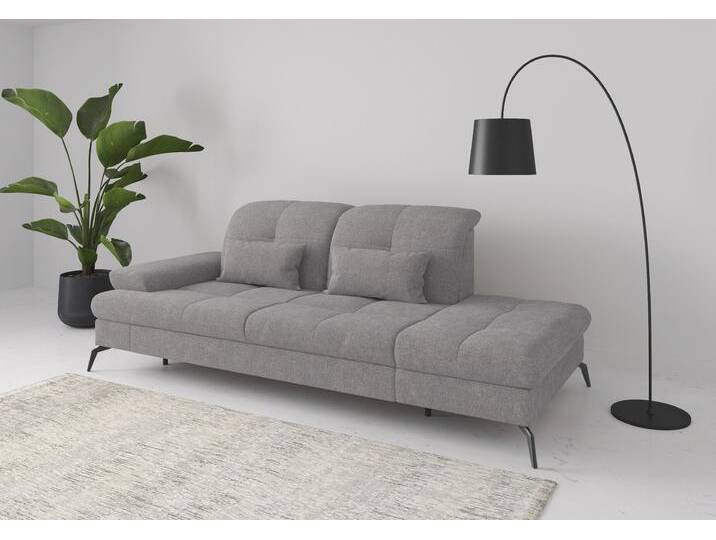 Recamiere SIT & MORE Amica, inkl. Sitztiefenverstellung und Armteilverstellung , grau (hellgrau), B:231cm H:90cm T:122cm, 100% Polyester, Sofas, wahlweise mit Kopfteilverstellung und Stauraum von sit&more