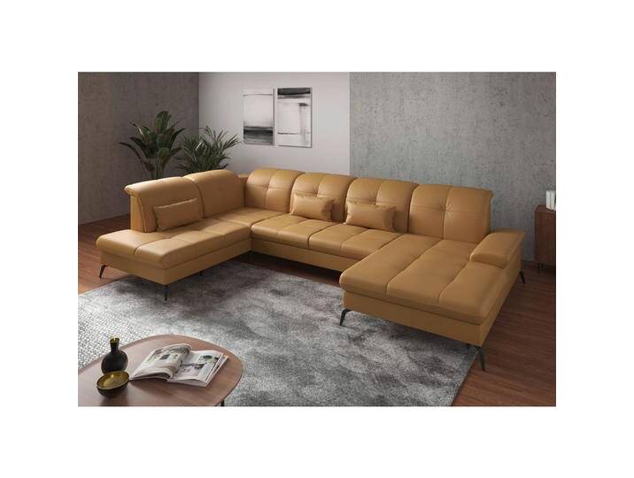 Sit & More WOHNLANDSCHAFT, Currygelb, Leder, Kombination Echtleder/Stoff, Nappaleder, 6,5-Sitzer, Ottomane links, U-Form, 357x231 cm, Goldenes M, Made Sit & More WOHNLANDSCHAFT, Currygelb, Leder, Kombination Echtleder/Stoff, Nappaleder, 6,5-Sitzer, Ottomane links, U-Form, 357x231 cm, Goldenes M, Made von sit&more