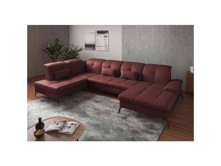 Sit & More WOHNLANDSCHAFT, Rotbraun, Leder, Kombination Echtleder/Stoff, Nappaleder, 6.5-Sitzer, Ottomane links, U-Form, 357x231 cm, Goldenes M, Made von sit&more