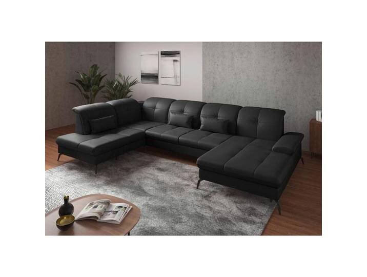 Sit & More WOHNLANDSCHAFT, Schwarz, Leder, Kombination Echtleder/Stoff, Nappaleder, 6.5-Sitzer, Ottomane links, U-Form, 357x231 cm, Goldenes M, Made von sit&more