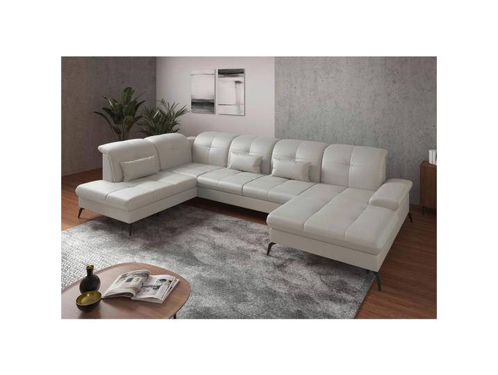 Sit & More WOHNLANDSCHAFT, Weiß, Leder, Kombination Echtleder/Stoff, Nappaleder, 6,5-Sitzer, Ottomane links, U-Form, 357x231 cm, Goldenes M, Made in von sit&more