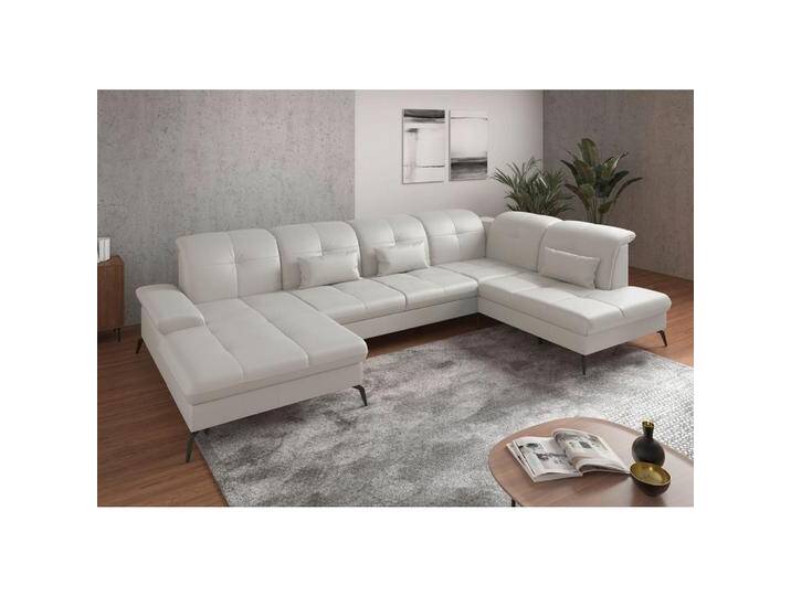 Sit & More WOHNLANDSCHAFT, Weiß, Leder, Kombination Echtleder/Stoff, Nappaleder, 6,5-Sitzer, Ottomane rechts, U-Form, 357x231 cm, Goldenes M, Made in von sit&more