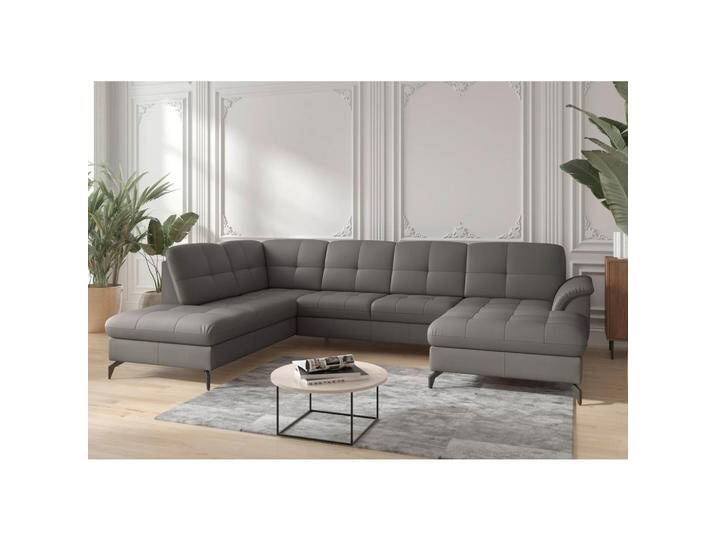 Sit & More WOHNLANDSCHAFT ZORA E, Mokka, Leder, Kombination Echtleder/Stoff, Nappaleder, 7,5-Sitzer, Ottomane links, U-Form, 319x212 cm, Goldenes M, von sit&more