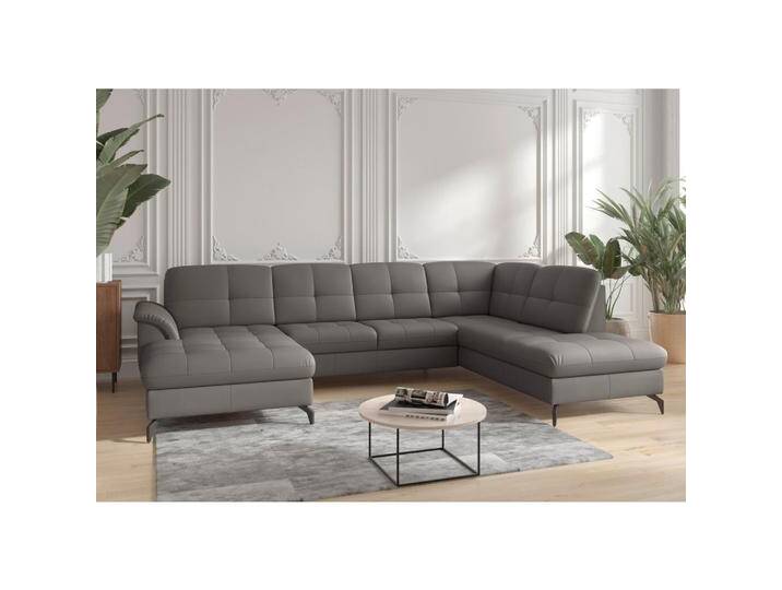 Sit & More WOHNLANDSCHAFT ZORA E, Mokka, Leder, Kombination Echtleder/Stoff, Nappaleder, 7,5-Sitzer, Ottomane rechts, U-Form, 319x212 cm, Goldenes M, von sit&more