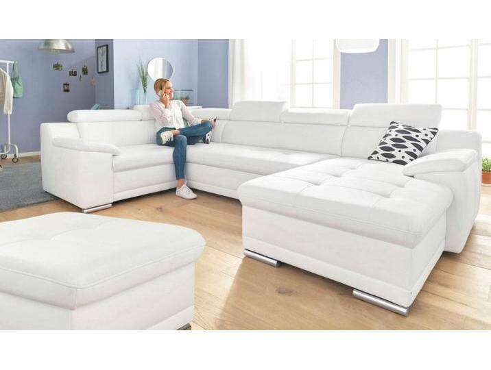Wohnlandschaft SIT & MORE Andiamo U-Form , weiß, B:336cm H:93cm T:193cm, Kunstleder SOFTLUX, Luxus-Microfaser ALTARA NUBUCK (100% Polyester), Struktur ( 100% Polyester), Sofas, mit Kopfteilverstellung, wahlweise mit Bettfunktion von sit&more