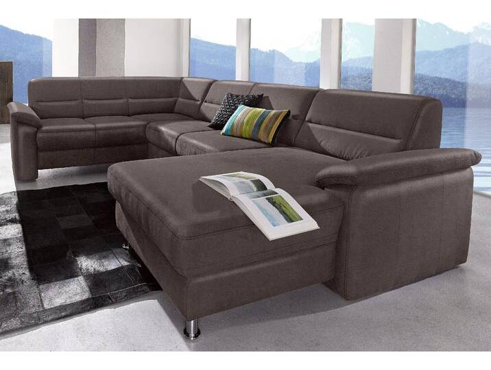 Wohnlandschaft SIT & MORE Ascara U-Form , braun (mokka), B:312cm H:85cm T:204cm, NaturLeder in Sitz und Rücken, Korpus ist mit passendem Kunstleder bezogen., Luxus-Microfaser (100% Polyester), Softlux-Kunstleder, Primabelle-Microfaser (100% Polyester), Sofas, inklusive Boxspring/Federkern-Polsterung, wahlweise mit Bettfunktion von sit&more