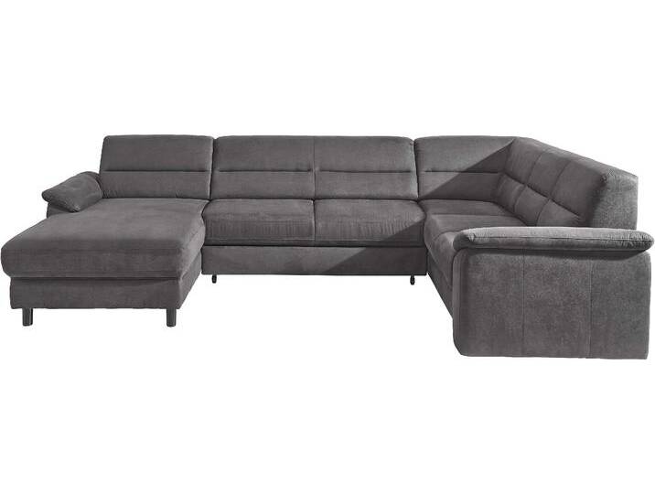 Wohnlandschaft SIT & MORE Ascara U-Form , grau (anthrazit), B:312cm H:85cm T:204cm, NaturLeder in Sitz und Rücken, Korpus ist mit passendem Kunstleder bezogen.;Luxus-Microfaser (100% Polyester);Softlux-Kunstleder;Primabelle-Microfaser (100% Polyester), Sofas, inklusive Boxspring/Federkern-Polsterung, wahlweise mit Bettfunktion von sit&more