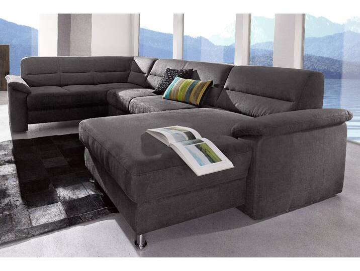 Wohnlandschaft SIT & MORE Ascara U-Form , grau (anthrazit), B:312cm H:85cm T:204cm, NaturLeder in Sitz und Rücken, Korpus ist mit passendem Kunstleder bezogen., Luxus-Microfaser (100% Polyester), Softlux-Kunstleder, Primabelle-Microfaser (100% Polyester), Sofas, inklusive Boxspring/Federkern-Polsterung, wahlweise mit Bettfunktion von sit&more