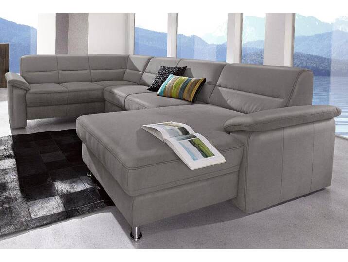 Wohnlandschaft SIT & MORE Ascara U-Form , grau (delphin), B:312cm H:85cm T:204cm, NaturLeder in Sitz und Rücken, Korpus ist mit passendem Kunstleder bezogen.;Luxus-Microfaser (100% Polyester);Softlux-Kunstleder;Primabelle-Microfaser (100% Polyester), Sofas, inklusive Boxspring/Federkern-Polsterung, wahlweise mit Bettfunktion von sit&more