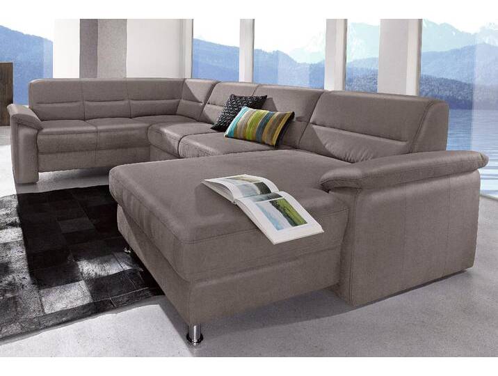 Wohnlandschaft SIT & MORE Ascara U-Form , grau (elefant), B:312cm H:85cm T:204cm, NaturLeder in Sitz und Rücken, Korpus ist mit passendem Kunstleder bezogen., Luxus-Microfaser (100% Polyester), Softlux-Kunstleder, Primabelle-Microfaser (100% Polyester), Sofas, inklusive Boxspring/Federkern-Polsterung, wahlweise mit Bettfunktion von sit&more