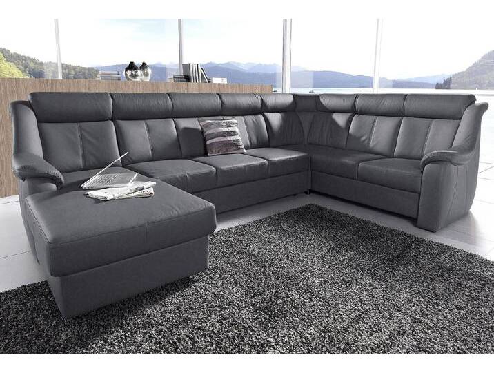 Wohnlandschaft SIT & MORE Basel U-Form , grau (dunkelgrau), B:315cm H:98cm T:210cm, Luxus-Microfaser Altara Nubuck (100% Polyester), Kunstleder SOFTLUX, NaturLEDER (echtes Rindsleder), Sofas, wahlweise mit Relaxfunktion von sit&more