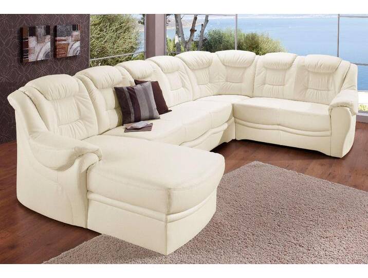 Wohnlandschaft SIT & MORE Bellevue U-Form , weiß (altweiß), B:327cm H:94cm T:217cm, PRIMABELLE-Microfaser (100% Polyester), SOFTLUX-Kunstleder, NaturLEDER (echtes Rindsleder), Sofas, wahlweise mit Bettfunktion von sit&more