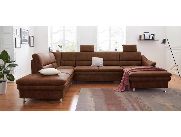 Wohnlandschaft SIT & MORE Cardoso U-Form , braun (cognac), B:324cm H:90cm T:90cm, Luxus-Microfaser 1 (100% Polyester), Luxus-Microfaser 2 (100% Polyester), Luxus-Microfaser ALTARA NUBUCK (100% Polyester), Sofas, mit Federkern und Kopfstützen, mit Bettfunktion und Relaxfunktion von sit&more