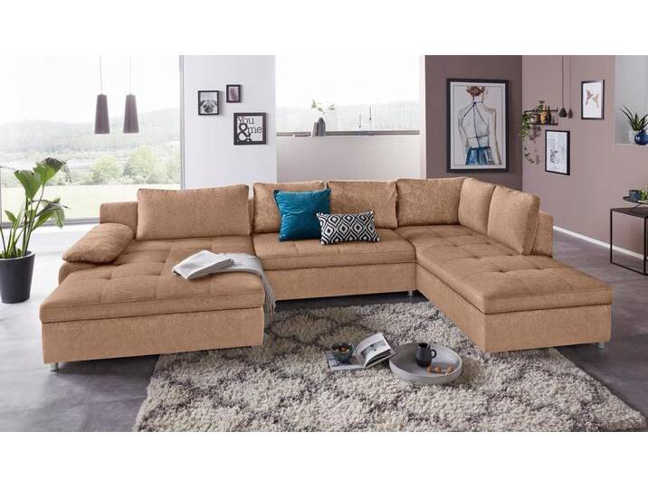 Wohnlandschaft SIT & MORE Labene U-Form , braun (schoko), B:346cm H:82cm T:90cm, Struktur fein (95% Polyester, 5% Polyamid);Luxus-Microfaser ALTARA NUBUCK (100% Polyester);Kunstleder SOFTLUX / Struktur (100% Polyester);Struktur (100% Polyester), Sofas, wahlweise mit Bettfunktion und Bettkasten von sit&more