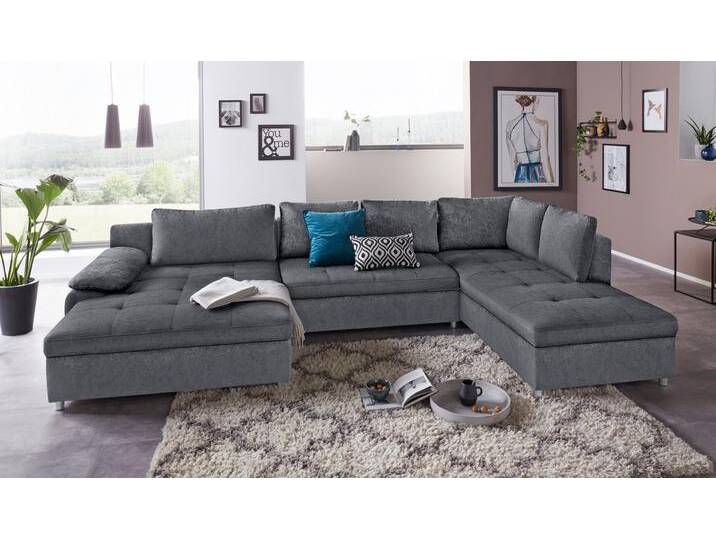 Wohnlandschaft SIT & MORE Labene U-Form , grau (dunkelgrau), B:346cm H:82cm T:90cm, Struktur fein (95% Polyester, 5% Polyamid), Luxus-Microfaser ALTARA NUBUCK (100% Polyester), Kunstleder SOFTLUX / Struktur (100% Polyester), Struktur (100% Polyester), Sofas, wahlweise mit Bettfunktion und Bettkasten von sit&more