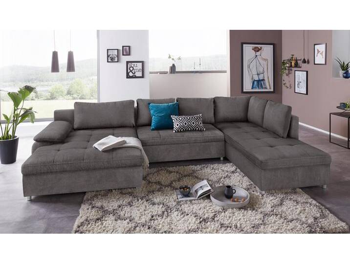 Wohnlandschaft SIT & MORE Labene U-Form , grau (fango), B:346cm H:82cm T:90cm, Struktur fein (95% Polyester, 5% Polyamid);Luxus-Microfaser ALTARA NUBUCK (100% Polyester);Kunstleder SOFTLUX / Struktur (100% Polyester);Struktur (100% Polyester), Sofas, wahlweise mit Bettfunktion und Bettkasten von sit&more
