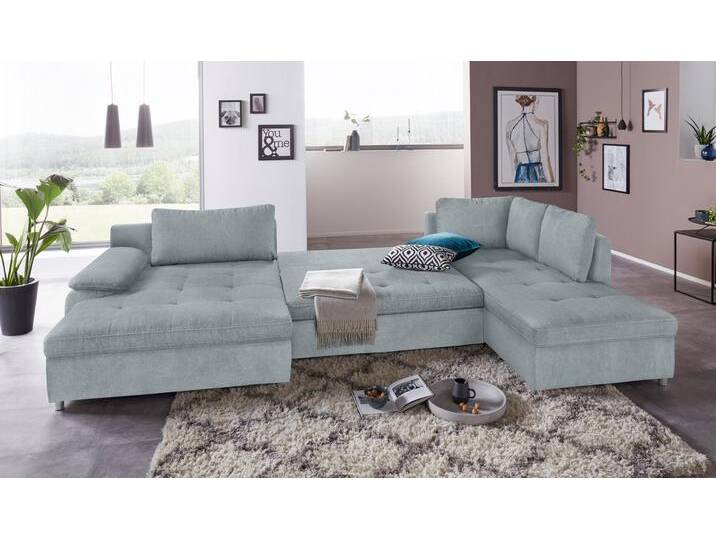 Wohnlandschaft SIT & MORE Labene U-Form , grau (hellgrau), B:346cm H:82cm T:90cm, Struktur fein (95% Polyester, 5% Polyamid), Luxus-Microfaser ALTARA NUBUCK (100% Polyester), Kunstleder SOFTLUX / Struktur (100% Polyester), Struktur (100% Polyester), Sofas, wahlweise mit Bettfunktion und Bettkasten von sit&more