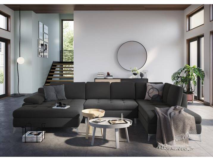 Wohnlandschaft SIT & MORE Latigo U-Form , grau (dunkelgrau), B:346cm T:201cm, Sofas, mit Mega-Recamiere, wahlweise mit Bettfunktion und Bettkasten von sit&more