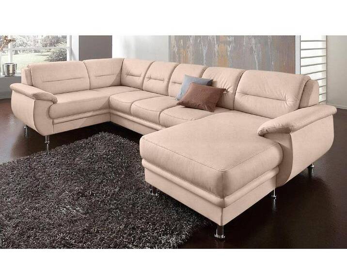 Wohnlandschaft SIT & MORE Mailand U-Form, B: 312 cm , beige (natur), B:312cm H:85cm T:179cm, NaturLEDER (echtes Rindleder)/Korpus passendes Kunstleder Softlux;Luxus-Microfaser Altara Nubuck (100% Polyester);Kunstleder Softlux;Luxus-Kunstleder, Sofas, optional Bettfunktion, Topseller von sit&more