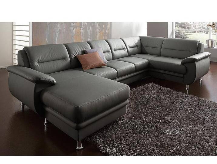 Wohnlandschaft SIT & MORE Mailand U-Form , grau, B:312cm H:85cm T:179cm, NaturLEDER (echtes Rindleder)/Korpus passendes Kunstleder Softlux, Luxus-Microfaser Altara Nubuck (100% Polyester), Kunstleder Softlux, Luxus-Kunstleder, Sofas, wahlweise mit Bettfunktion, frei im Raum stellbar von sit&more