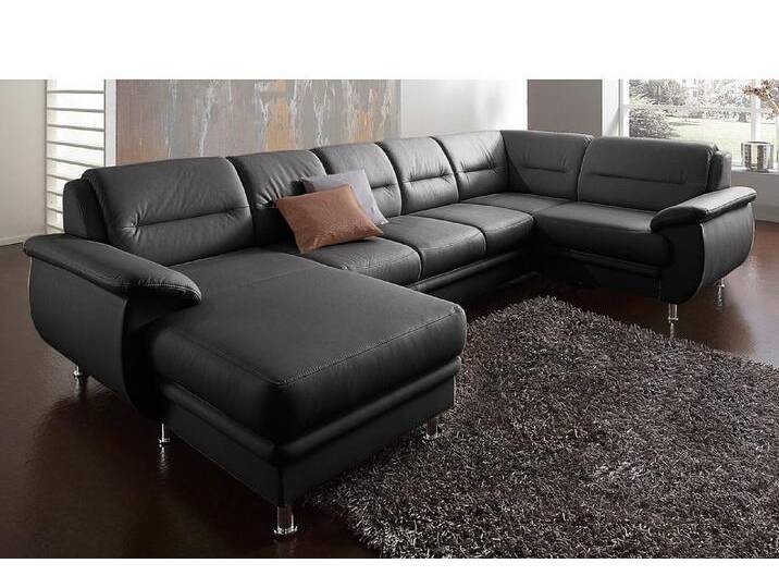 Wohnlandschaft SIT & MORE Mailand U-Form , schwarz, B:312cm H:85cm T:179cm, NaturLEDER (echtes Rindleder)/Korpus passendes Kunstleder Softlux, Luxus-Microfaser Altara Nubuck (100% Polyester), Kunstleder Softlux, Luxus-Kunstleder, Sofas, wahlweise mit Bettfunktion, frei im Raum stellbar von sit&more