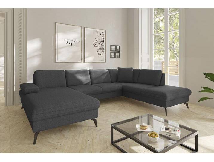 Wohnlandschaft SIT & MORE Morris Jubi U-Form , grau (dunkelgrau), B:300cm H:83cm T:202cm, 95% Polyester, 5% Polyamid, Sofas, inkl. Armteilfunktion und 1 Zierkissen, wahlweise mit Bettfunktion von sit&more