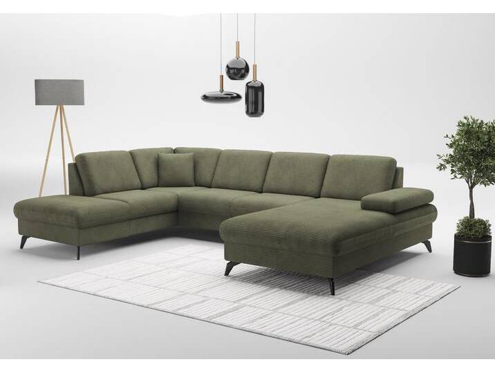 Wohnlandschaft SIT & MORE Morris Jubi U-Form, B: 300 cm , grün (olive), B:300cm H:83cm T:202cm, 100% Polyester, Sofas, mit Armteilfunktion & 1 Zierkissen, optional Bettfunktion von sit&more