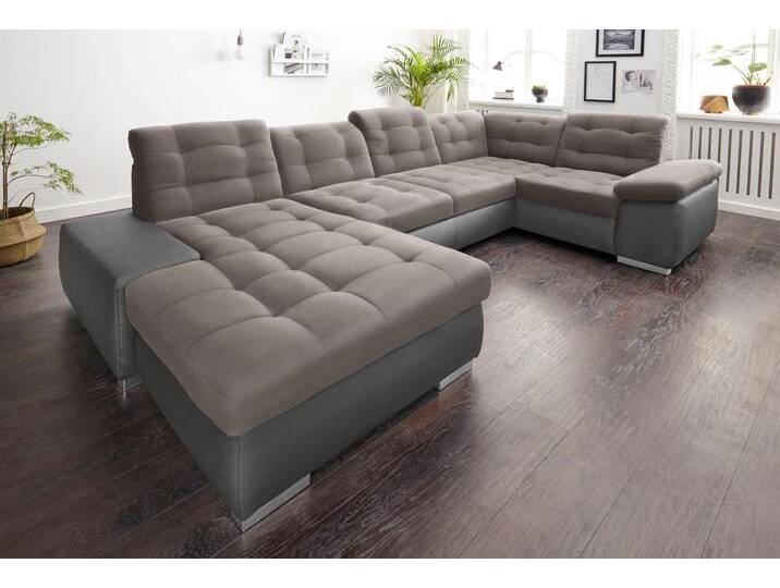 Wohnlandschaft SIT & MORE Ontario U-Form , grau (fango, delfin), B:355cm H:75cm T:208cm, Luxus-Microfaser (Variante 2: 90% Polyester, 10% Polyamid), Flachgewebe (100% Polyester), Luxus-Microfaser (Variante 1: 100% Polyester), Sofas, XXL, wahlweise mit Bettfunktion von sit&more