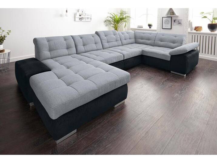 Wohnlandschaft SIT & MORE Ontario U-Form , grau (schwarz, hellgrau), B:355cm H:75cm T:208cm, Luxus-Microfaser (Variante 2: 90% Polyester, 10% Polyamid), Flachgewebe (100% Polyester), Luxus-Microfaser (Variante 1: 100% Polyester), Sofas, XXL, wahlweise mit Bettfunktion von sit&more