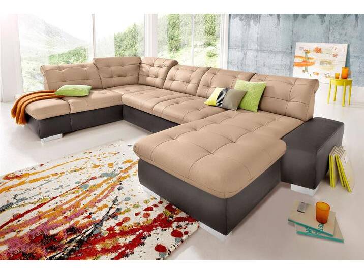 Wohnlandschaft SIT & MORE Palomino U-Form , braun (mokka, cappuccino), B:355cm H:84cm T:208cm, NaturLEDER (echtes Rindsleder) in Sitz und Rücken. Korpus mit Kunstleder SOFTLUX bezogen, Kunstleder SOFTLUX/Struktur (100% Polyester), NaturLEDER: Bitte beachten Sie, dass Lederbezüge mehr Nähte aufweisen als Stoffbezüge., Kunstleder SOFTLUX/Feinstruktur (100% Polyester), Sofas, wahlweise in XL oder XXL von sit&more