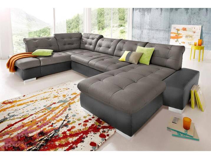 Wohnlandschaft SIT & MORE Palomino U-Form , grau (fango, delfin), B:355cm H:84cm T:208cm, NaturLEDER (echtes Rindsleder) in Sitz und Rücken. Korpus mit Kunstleder SOFTLUX bezogen, Kunstleder SOFTLUX/Struktur (100% Polyester), NaturLEDER: Bitte beachten Sie, dass Lederbezüge mehr Nähte aufweisen als Stoffbezüge., Kunstleder SOFTLUX/Feinstruktur (100% Polyester), Sofas, wahlweise in XL oder XXL von sit&more