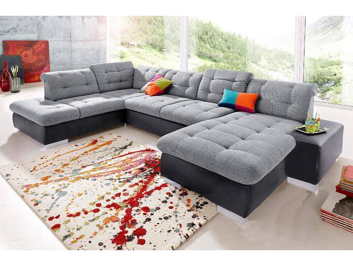 Wohnlandschaft SIT & MORE Palomino U-Form , grau (schwarz, hellgrau), B:355cm H:84cm T:208cm, NaturLEDER (echtes Rindsleder) in Sitz und Rücken. Korpus mit Kunstleder SOFTLUX bezogen, Kunstleder SOFTLUX/Struktur (100% Polyester), NaturLEDER: Bitte beachten Sie, dass Lederbezüge mehr Nähte aufweisen als Stoffbezüge., Kunstleder SOFTLUX/Feinstruktur (100% Polyester), Sofas, wahlweise in XL oder XXL von sit&more