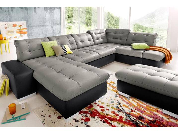 Wohnlandschaft SIT & MORE Palomino U-Form , schwarz (schwarz, steingrau), B:355cm H:84cm T:208cm, NaturLEDER (echtes Rindsleder) in Sitz und Rücken. Korpus mit Kunstleder SOFTLUX bezogen, Kunstleder SOFTLUX/Struktur (100% Polyester), NaturLEDER: Bitte beachten Sie, dass Lederbezüge mehr Nähte aufweisen als Stoffbezüge., Kunstleder SOFTLUX/Feinstruktur (100% Polyester), Sofas, wahlweise in XL oder XXL von sit&more