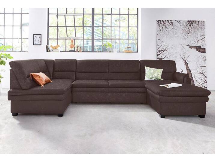 Wohnlandschaft SIT & MORE Pisa U-Form , braun (dunkelbraun), B:319cm H:89cm T:168cm, Flachgewebe (100% Polyester), Luxus-Microfaser1 (100% Polyester), Luxus Microfaser2 (90% Polyester, 10% Polyamid), Sofas, mit Federkern, wahlweise mit Bettfunktion von sit&more