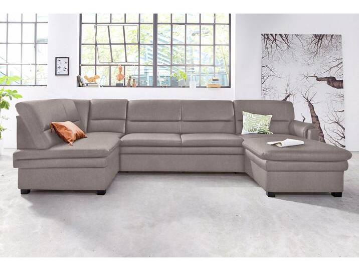 Wohnlandschaft SIT & MORE Pisa U-Form , grau (steel), B:319cm H:89cm T:168cm, Flachgewebe (100% Polyester), Luxus-Microfaser1 (100% Polyester), Luxus Microfaser2 (90% Polyester, 10% Polyamid), Sofas, mit Federkern, wahlweise mit Bettfunktion von sit&more