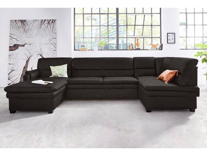 Wohnlandschaft SIT & MORE Pisa U-Form , schwarz, B:319cm H:89cm T:168cm, Flachgewebe (100% Polyester), Luxus-Microfaser1 (100% Polyester), Luxus Microfaser2 (90% Polyester, 10% Polyamid), Sofas, mit Federkern, wahlweise mit Bettfunktion von sit&more