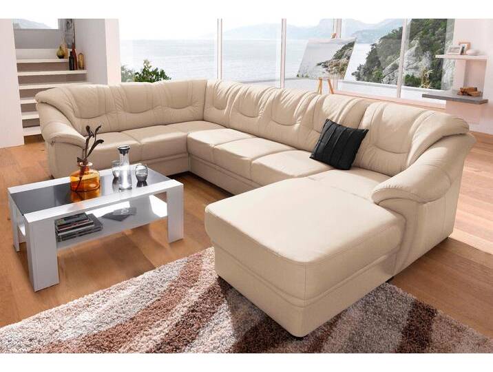 Wohnlandschaft SIT & MORE Savona U-Form , beige (creme), B:320cm H:90cm T:211cm, Luxus-Kunstleder, Primabelle-Microfaser, NaturLederKorpus ist mit passendem Luxus-Kunstleder bezogen. Bitte beachten Sie, dass Lederbezüge mehr Nähte aufweisen als Stoffbezüge, Struktur, Sofas, wahlweise mit Bettfunktion, inklusive Federkern, frei im Raum stellbar von sit&more