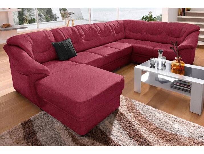 Wohnlandschaft SIT & MORE Savona U-Form , rot (karminrot), B:320cm H:90cm T:211cm, Luxus-Kunstleder, Primabelle-Microfaser, NaturLederKorpus ist mit passendem Luxus-Kunstleder bezogen. Bitte beachten Sie, dass Lederbezüge mehr Nähte aufweisen als Stoffbezüge, Struktur, Sofas, wahlweise mit Bettfunktion, inklusive Federkern, frei im Raum stellbar von sit&more