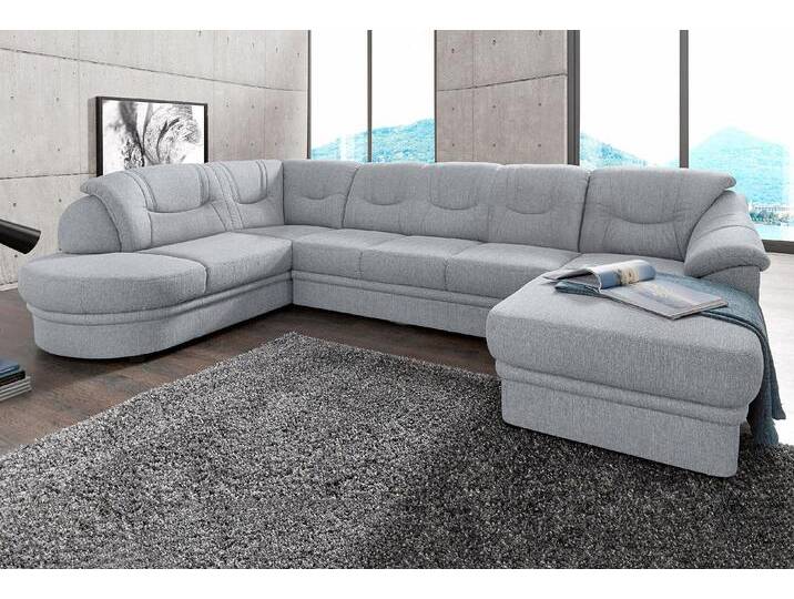 Wohnlandschaft SIT & MORE Savoni U-Form , grau (hellgrau), B:334cm H:90cm T:206cm, NaturLEDER (echtes Rindsleder) in Sitz und Rücken. Korpus in passendem Kunstleder SOFTLUX bezogen, Luxus-Microfaser (100% Polyester), Struktur ( 100% Polyester), Luxus-Microfaser ALTARA NUBUCK (100% Polyester), Sofas, wahlweise mit Bettfunktion von sit&more